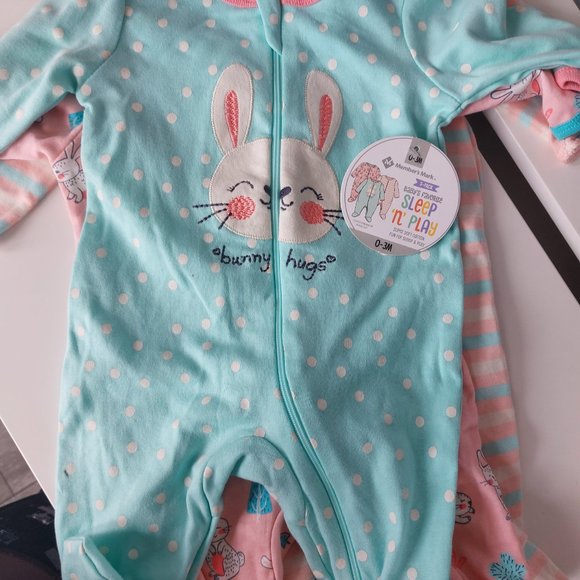 3/$30 3-Piece Member's Mark Girl's Graphic Bunny Print Sleep Pant Set - Picture 9 of 10